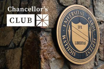 University seal photo with Chancellor's Club logo atop