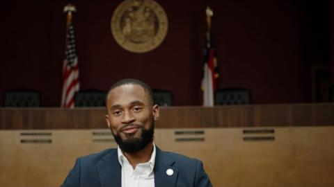 Chris Suggs sits in the Kinston city council chambers