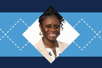 Graphic with photo of Latonya Brown-Puryear and Carolina Blue argyle.
