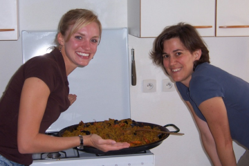 Rebecca Earley and Carol Huber with a typical French fish dish.