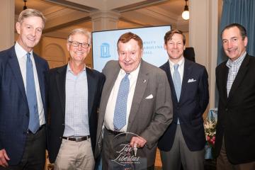 Tom Kenan &rsquo;59 (center) with (from left) Robert Baynard, Lawrence Gray &rsquo;86, Interim Chancellor Lee Roberts and Vice Chancellor for Development Mike Andreasen.