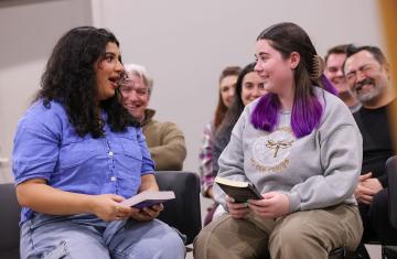 Sanjana Taskar interacts with the audience during a performance of Every Brilliant Thing.
