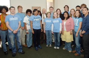 A group of early Covenant Scholars pose for the camera