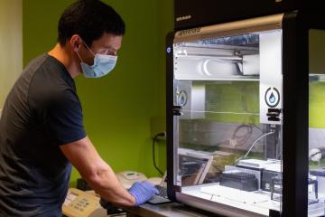 Jeremy Wang in the Genome Sciences Building at UNC-Chapel Hill on August 3, 2021