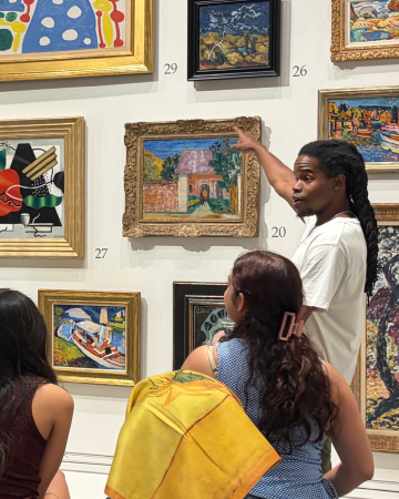 An instructor leads a class at the Ackland Art Museum.