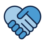Two shaking hands forming a heart icon
